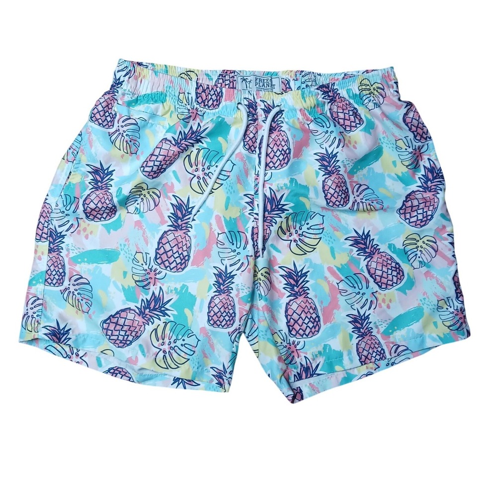 Free Planet Mens Swim Trunks Large Pineapple Tropical Pastel Board Shorts‎ Blue